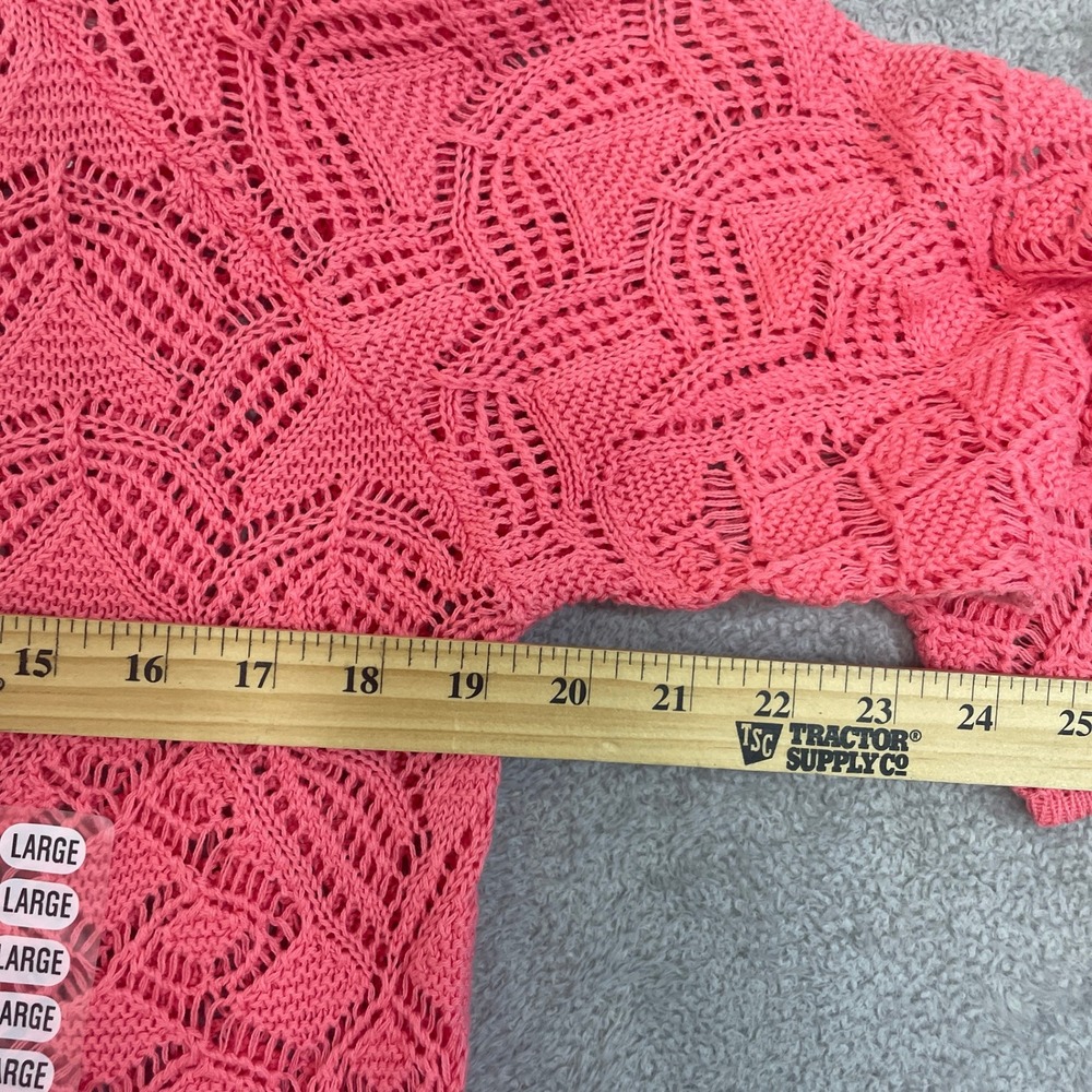 NWT Jeanne Pierre Sweater Women's Large Pink 100% Cotton Crochet Knit 3/4 Sleeve - Picture 4 of 8